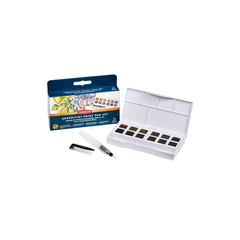 Materiais Belas Artes - Caixa Graphitint 12 godets médios, pigmentos grafite aquarelavel, Derwent  | totenart.com