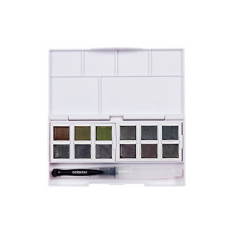 Materiais Belas Artes - Caixa Graphitint 12 godets médios, pigmentos grafite aquarelavel, Derwent  | totenart.com