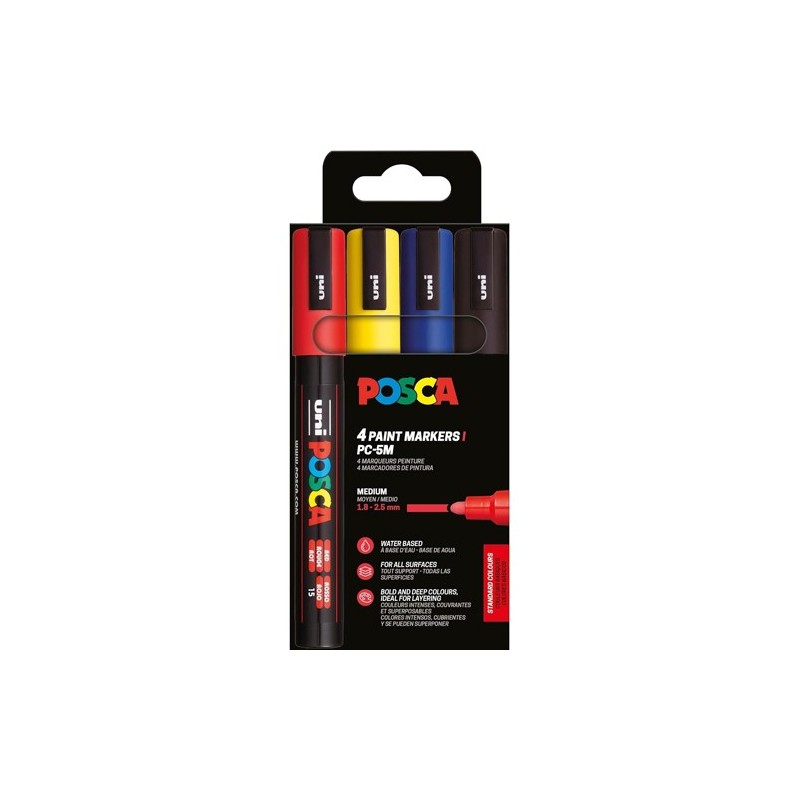 Materiais Belas Artes - Caso de Marcadores PC-5 M Posca, 4 cores | totenart.com