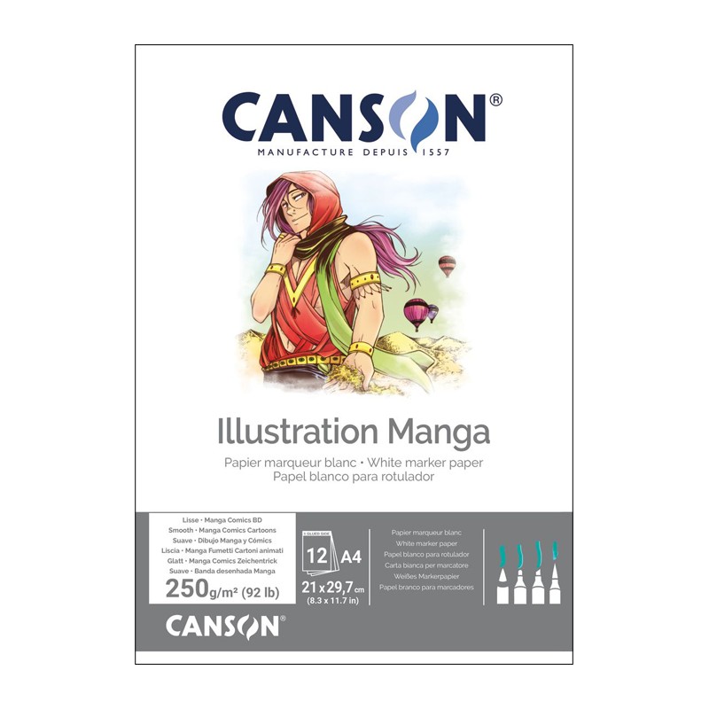 Materiais Belas Artes - Bloco Canson Illustration Manga, 12 folhas, 250g, A4 | totenart.com