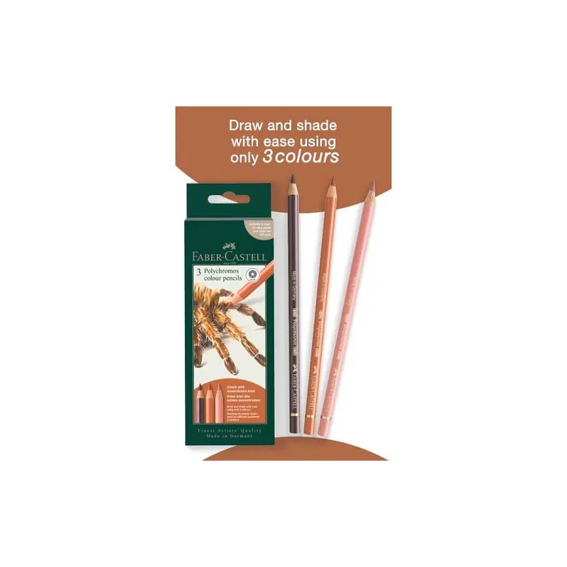 Conjunto criativo 3 lápis Polychromos Faber-Castell Aranha: caixa e lápis do conjunto