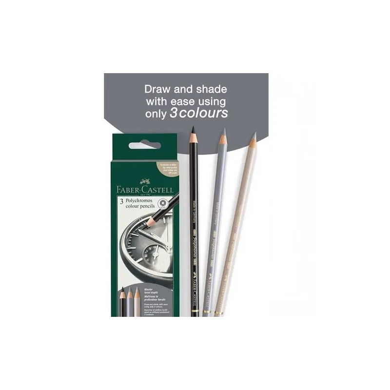 Conjunto criativo 3 lápis Polychromos Faber-Castell Relógio: caixa e lápis do conjunto