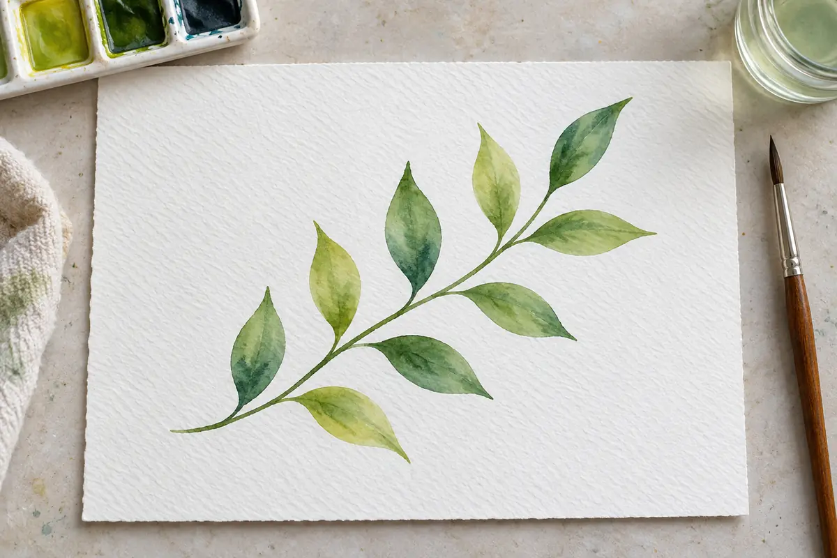 Folhas pintadas com aguarela a pincelada solta, totenart