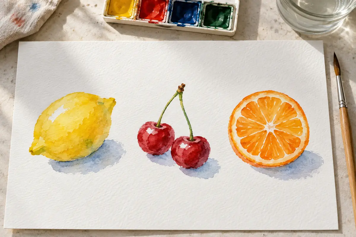 Frutas simples pintadas com aguarela, totenart