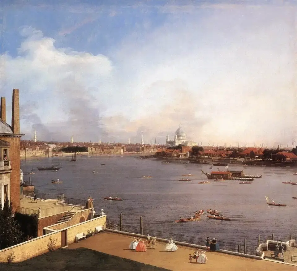 Canaletto e Francis Bacon: dois pintores nascidos a 28 de outubro 1 O Tâmisa e a City de Londres vistos de Richmond House, óleo de Canaletto de 1747 – Totenart