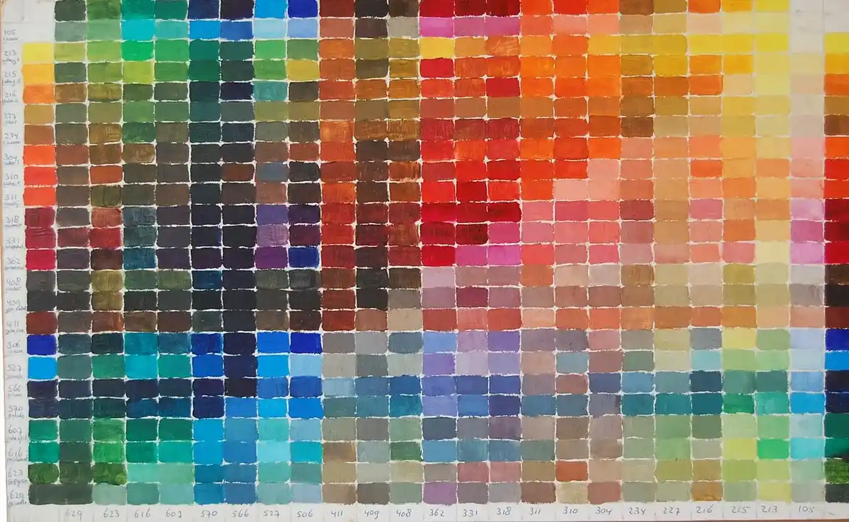 Carta de misturas de tinta a óleo com vários tons de verde e outras cores – totenart